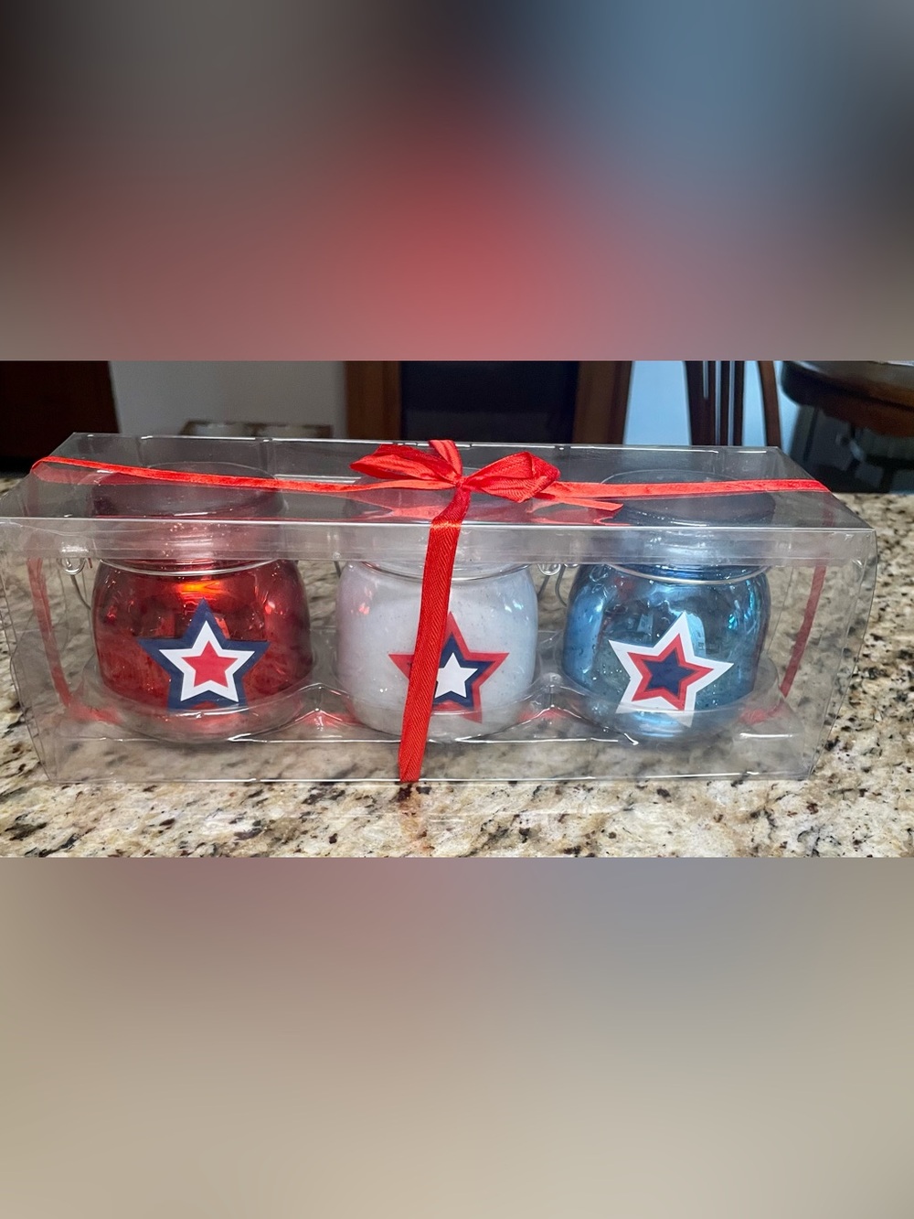 NWT 4th of July Patriotic Red White & Blue Mercury Glass Candle Holders